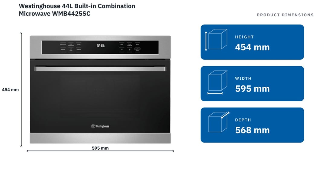 Westinghouse 44L Built-in Combination Microwave WMB4425SC — product dimensions