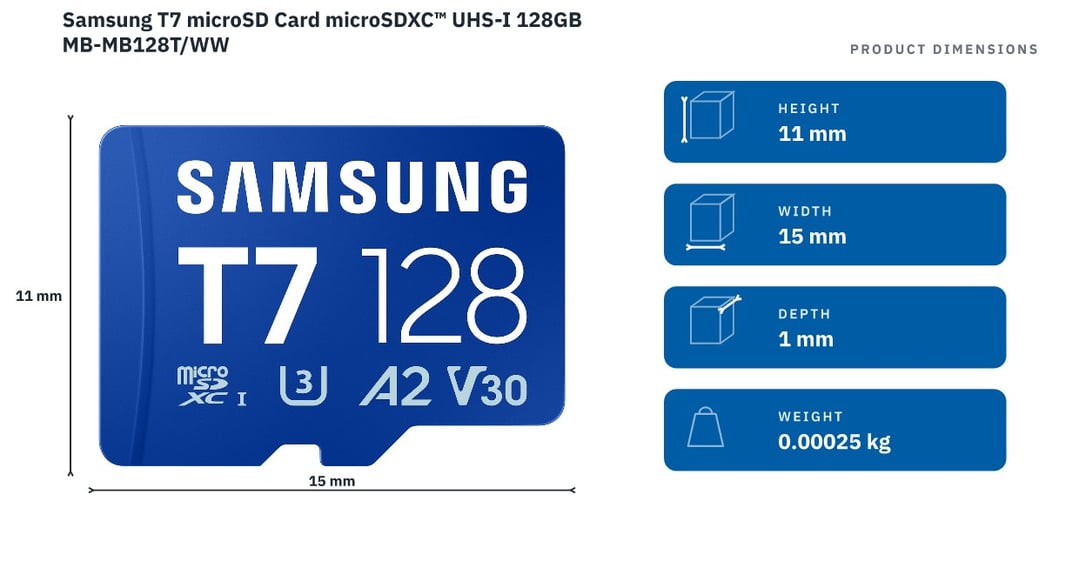 Samsung T7 microSD Card microSDXC™ UHS-I 128GB MB-MB128T/WW — product dimensions