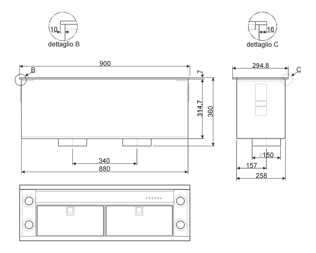 Smeg Classic 90cm Concealed Undermount Rangehood KDIAM90AX