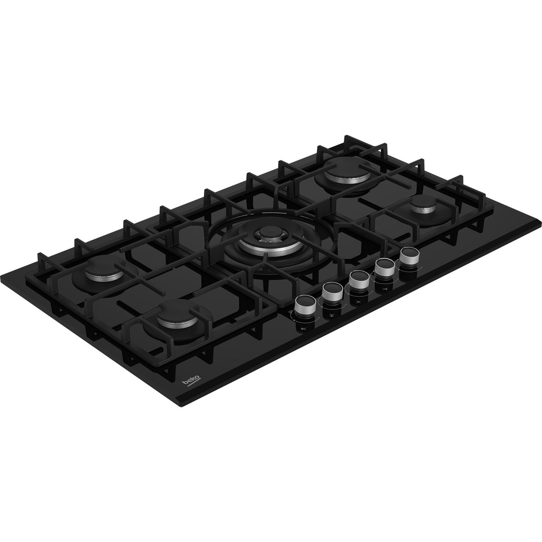 Beko 90cm 5 Burner Gas Cooktop Black Glass BCT90GG1