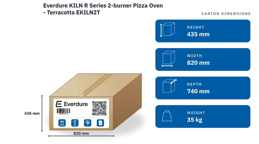Everdure KILN R Series 2-burner Pizza Oven - Terracotta EKILN2T — packaged dimensions