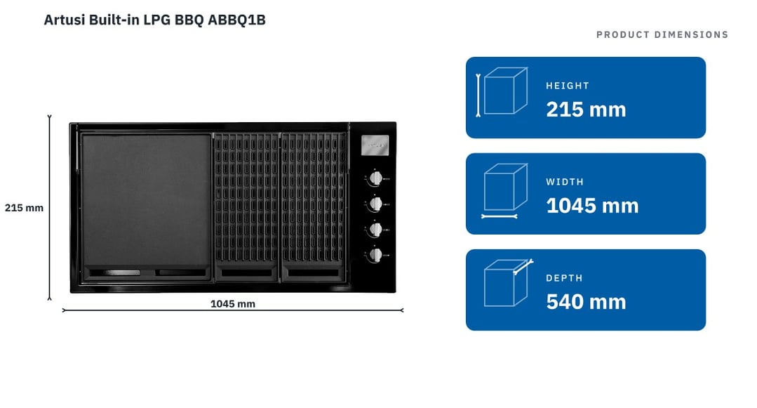 Artusi Built-in LPG BBQ ABBQ1B — product dimensions