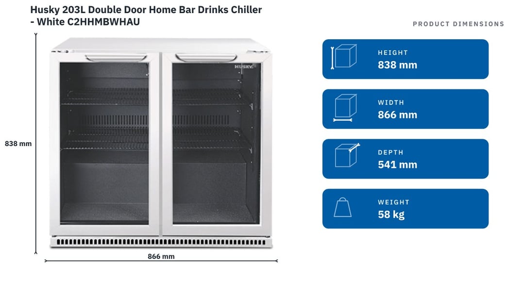 Husky 203L Double Door Home Bar Drinks Chiller - White C2HHMBWHAU — product dimensions