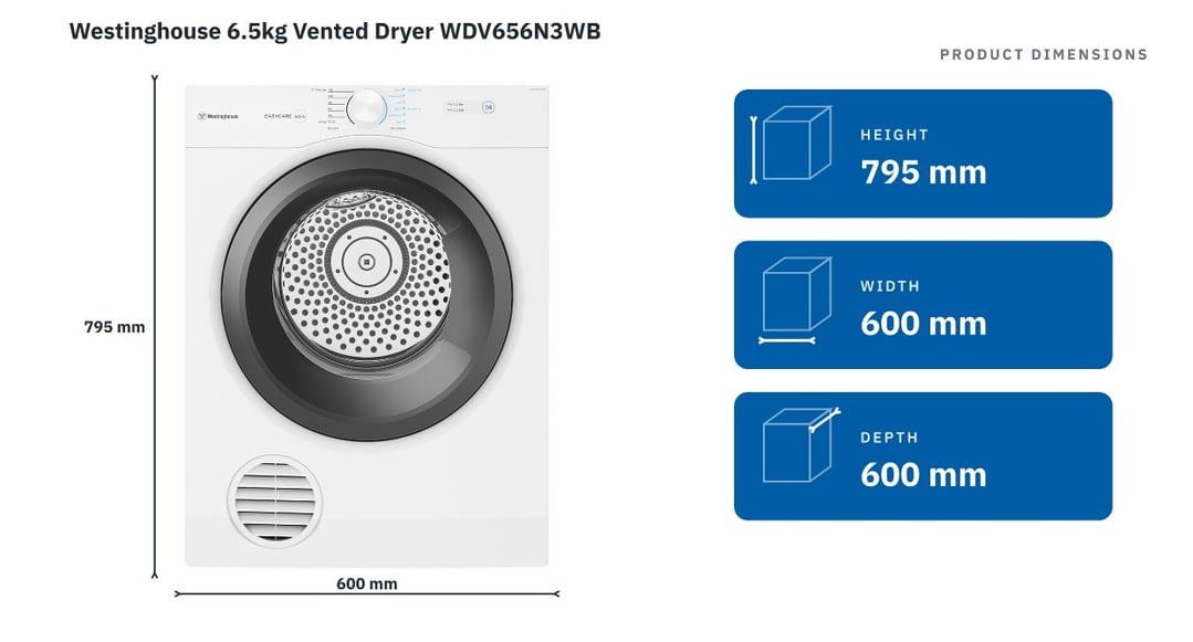 Westinghouse 6.5kg Vented Dryer WDV656N3WB