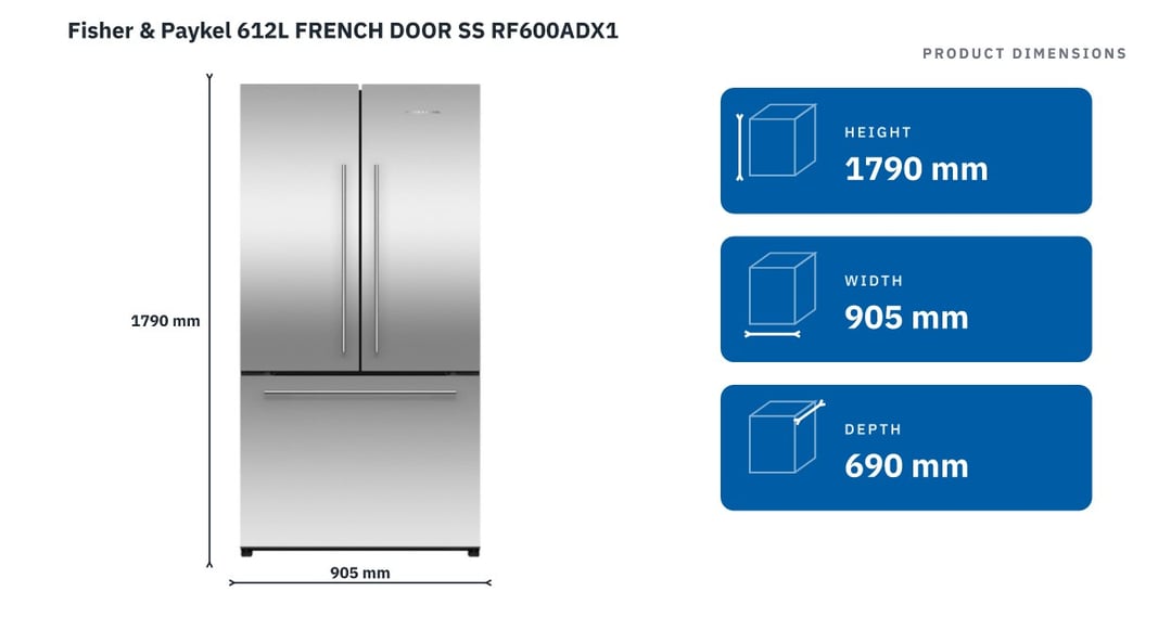 Fisher & Paykel 612L FRENCH DOOR SS RF600ADX1 — product dimensions