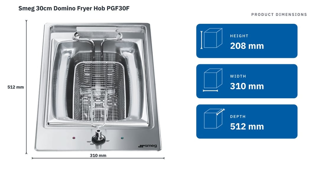 Smeg 30cm Domino Fryer Hob PGF30F — product dimensions
