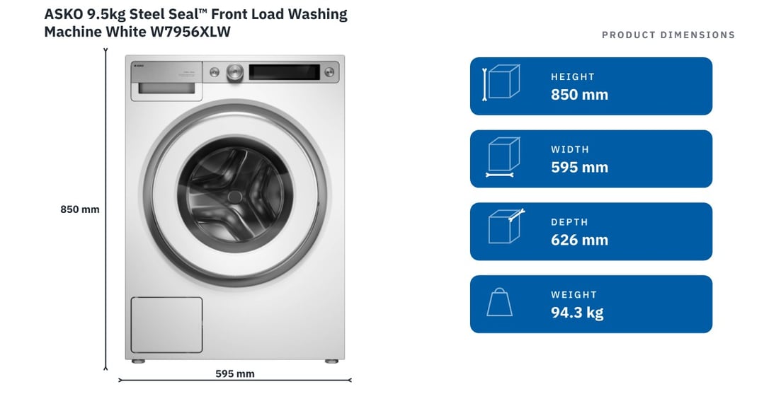 ASKO 9.5kg Steel Seal™ Front Load Washing Machine White W7956XLW