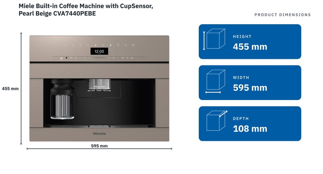 Miele Built-in Coffee Machine with CupSensor, Pearl Beige CVA7440PEBE — product dimensions