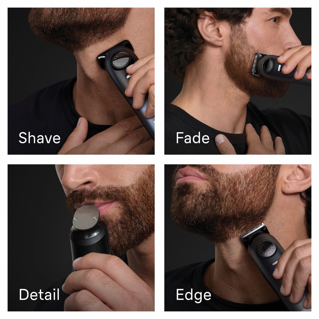Man using a BRAUN Series 7 Beard Trimmer for shaving, fading, detailing, and edging