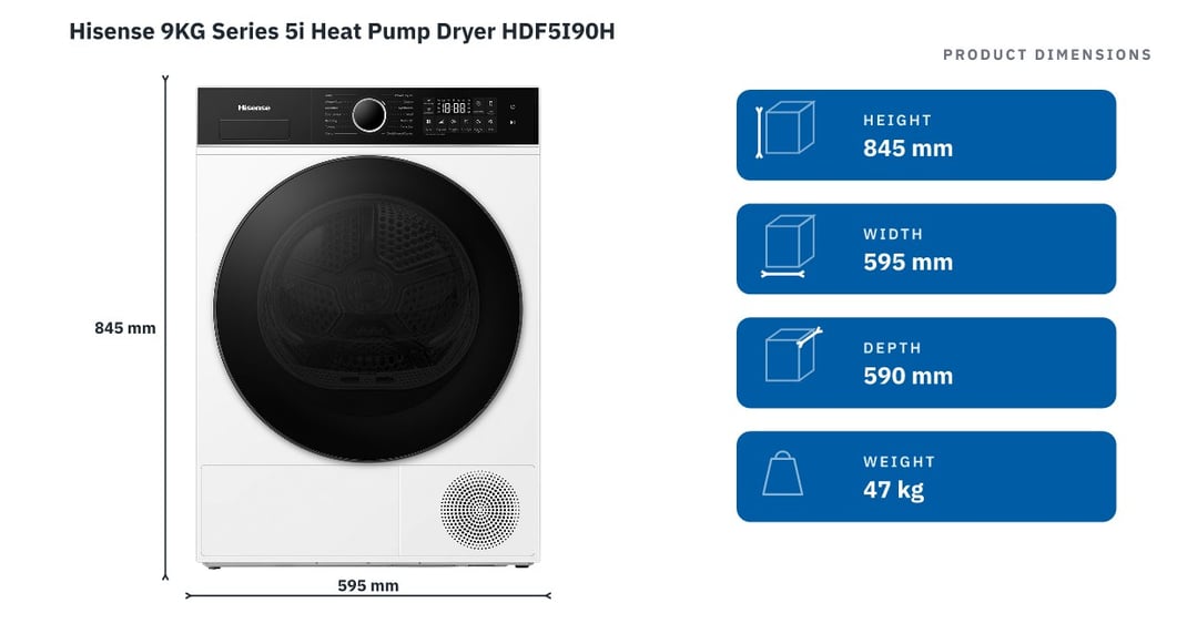 Hisense 9KG Series 5i Heat Pump Dryer HDF5I90H — product dimensions