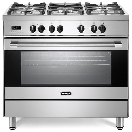 Delonghi 90cm Stainless Steel Dual Fuel Cooker DEF908S. Buy Online
