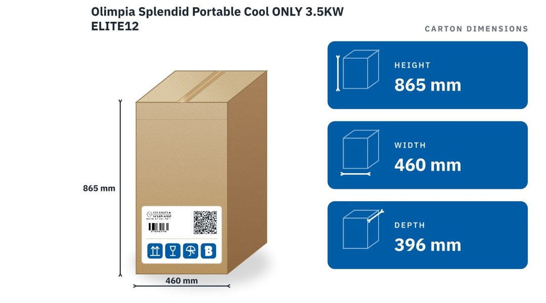 Olimpia Splendid Portable Cool ONLY 3.5KW ELITE12 — packaged dimensions