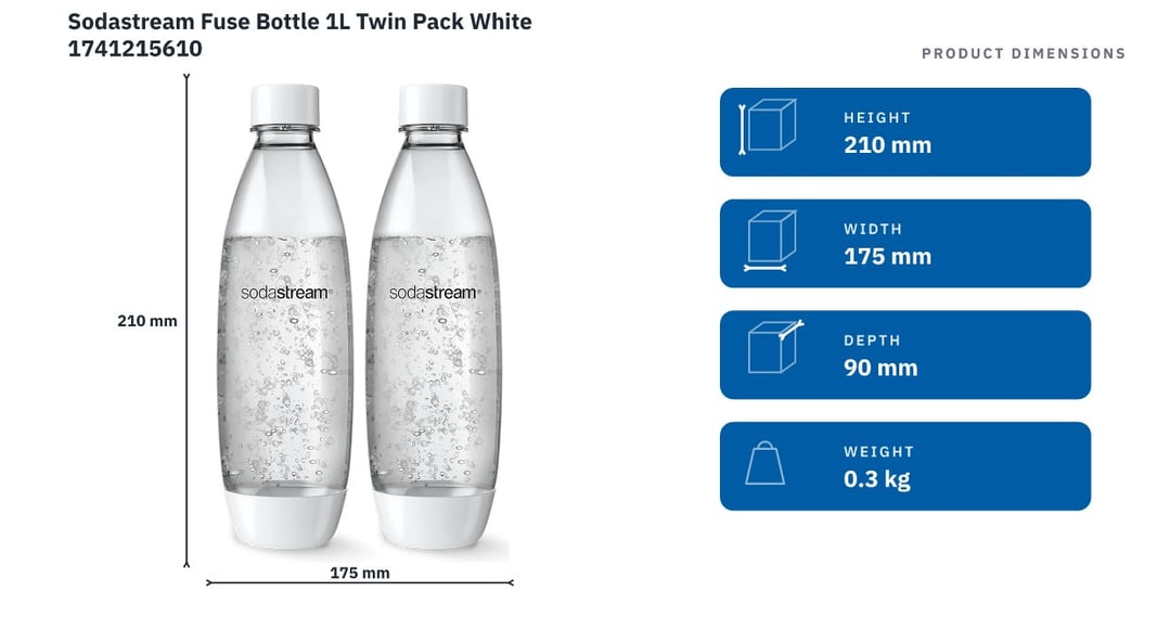 Sodastream Fuse Bottle 1L Twin Pack White 1741215610 — product dimensions