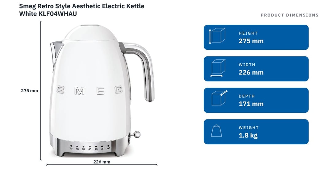 Smeg Retro Style Aesthetic Electric Kettle White KLF04WHAU