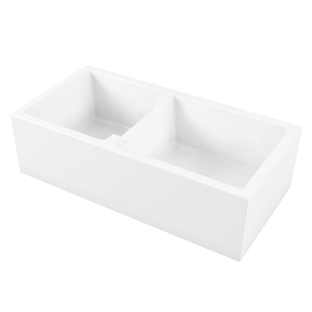 Oliveri Sicily White Fireclay Farmhouse 1 & 3/4 Bowl Counter Top or Undermount Sink SC-WH1984