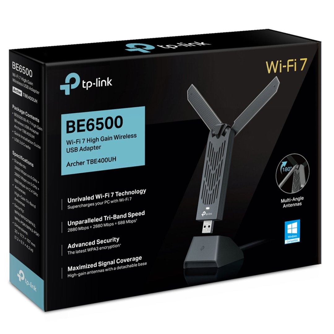 tp-link BE6500 Wi-Fi 7 High Gain Wireless USB Adapter ARCHER-TBE400UH