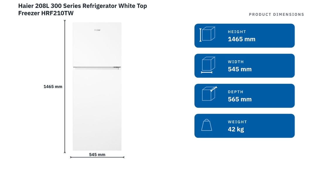 Haier 208L 300 Series Refrigerator White Top Freezer HRF210TW