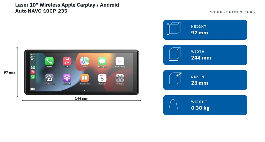Laser 10" Wireless Apple Carplay / Android Auto NAVC-10CP-235