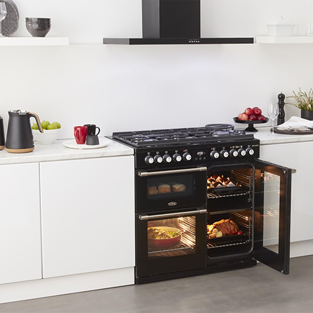 Belling CookCentre Deluxe 90cm Gas-Through-Glass Range Cooker - Black. BCC900GTGB