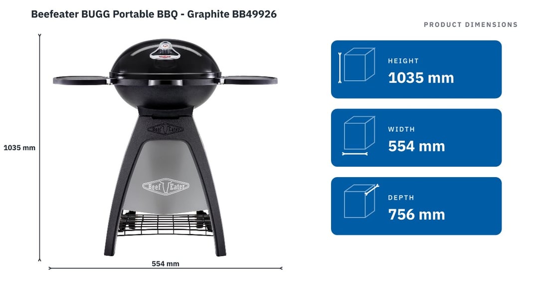 Beefeater BUGG Portable BBQ - Graphite BB49926 — product dimensions
