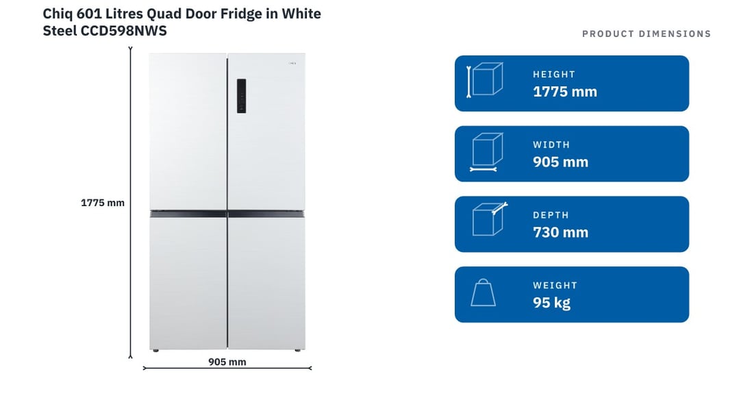 Chiq 601 Litres Quad Door Fridge in White Steel CCD598NWS