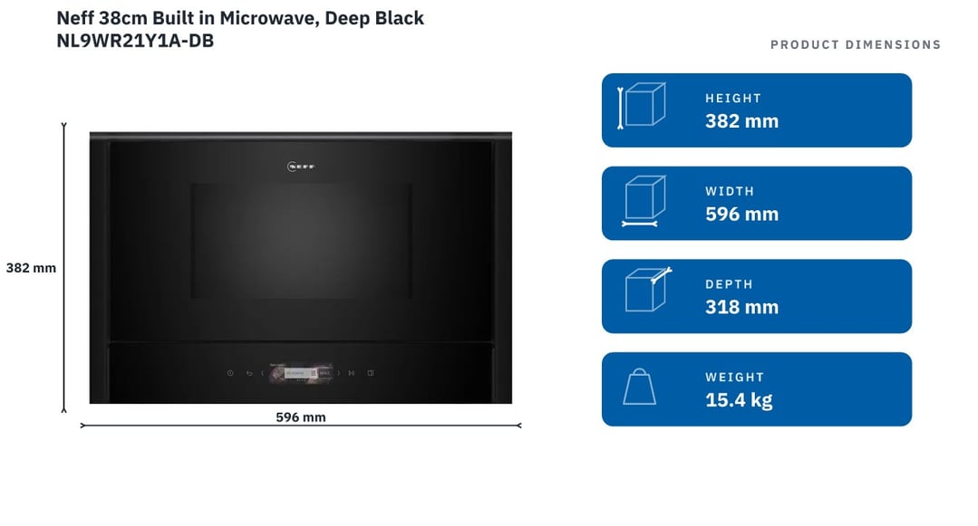 Neff 38cm Built in Microwave, Deep Black NL9WR21Y1A-DB — product dimensions