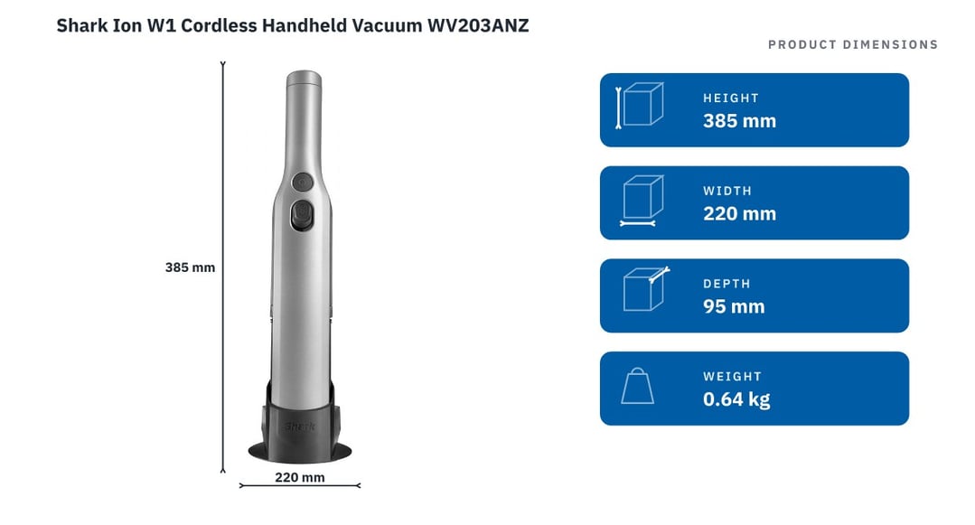 Shark Ion W1 Cordless Handheld Vacuum WV203ANZ — product dimensions