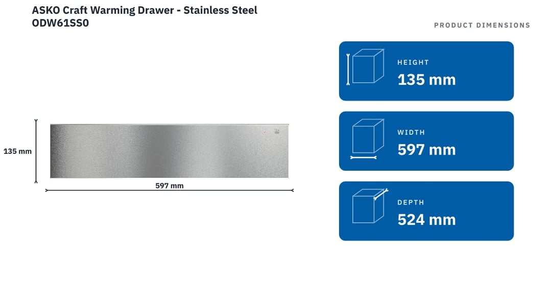ASKO Craft Warming Drawer - Stainless Steel ODW61SS0 — product dimensions
