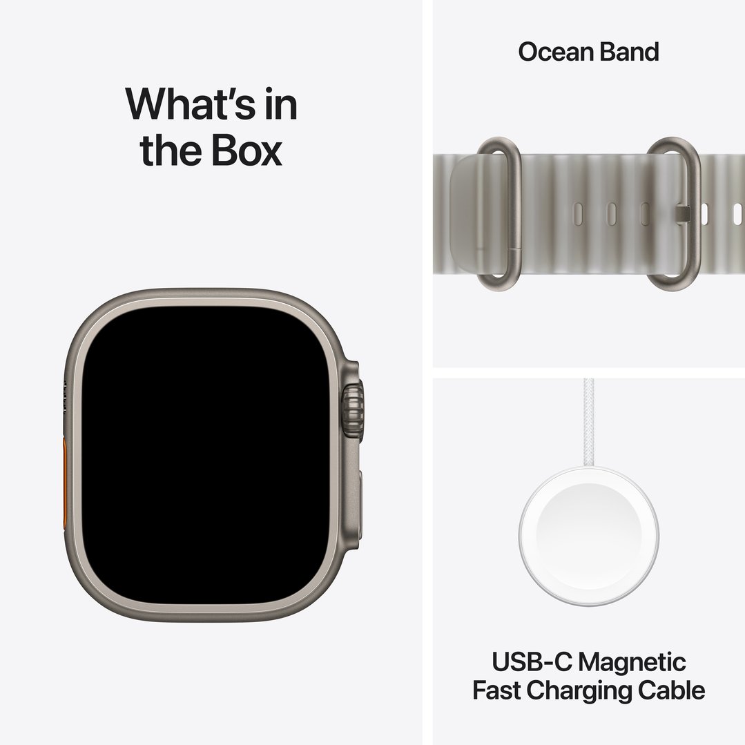 Apple Watch Ultra 4 GPS + Cellular 49mm Natural Titanium Case with Translucent Gray Ocean Band MJAD4X/A