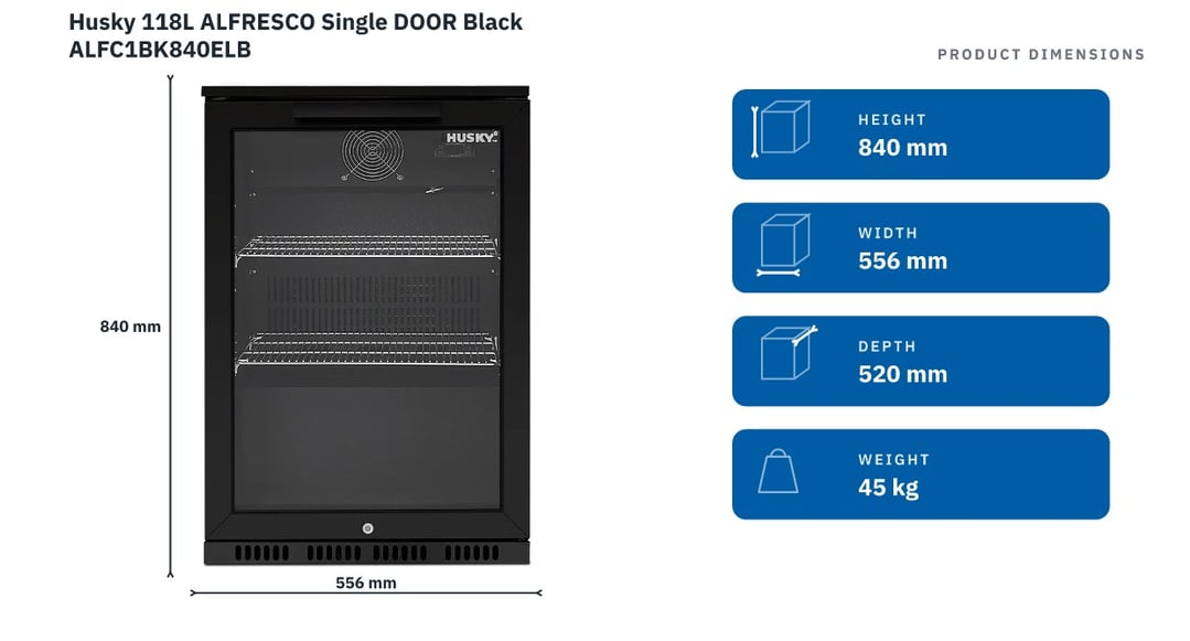 Husky 118L Alfresco Single Door in Black ALFC1BK840ELB