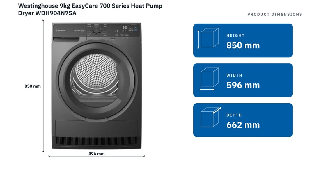 Westinghouse 9kg EasyCare 700 Series Heat Pump Dryer WDH904N7SA