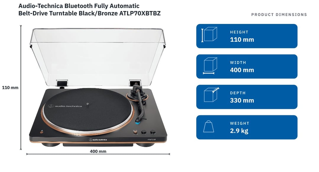 Audio-Technica Bluetooth Fully Automatic Belt-Drive Turntable Black/Bronze ATLP70XBTBZ
