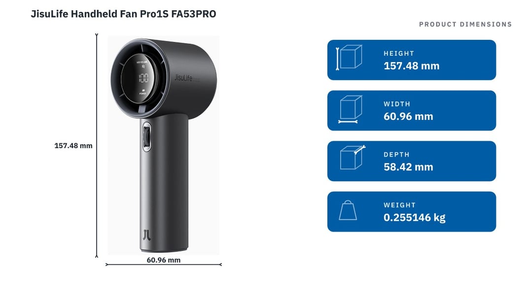 JisuLife Handheld Fan Pro1S FA53PRO — product dimensions