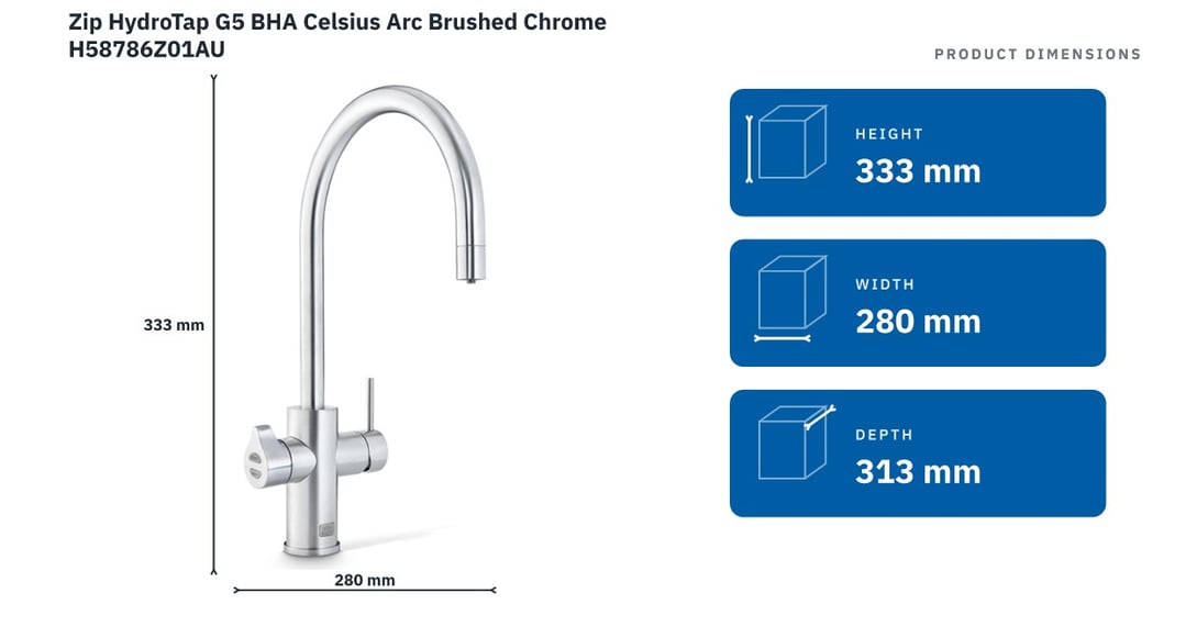 Zip HydroTap G5 BHA Celsius Arc Brushed Chrome H58786Z01AU — product dimensions