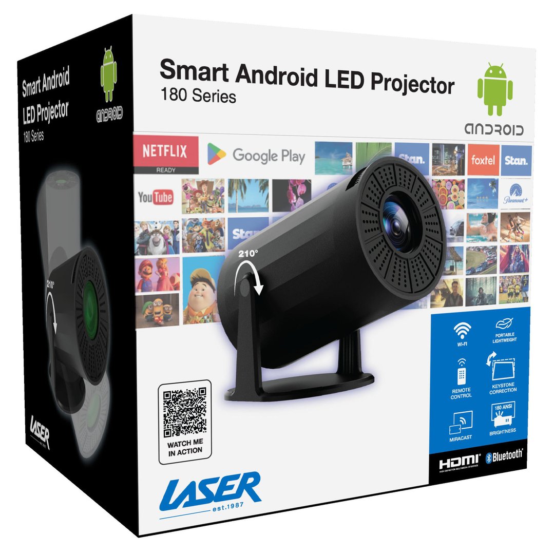 Laser Multi-Angle Tube Android LED Projector Black PJ-TUHDAB-877