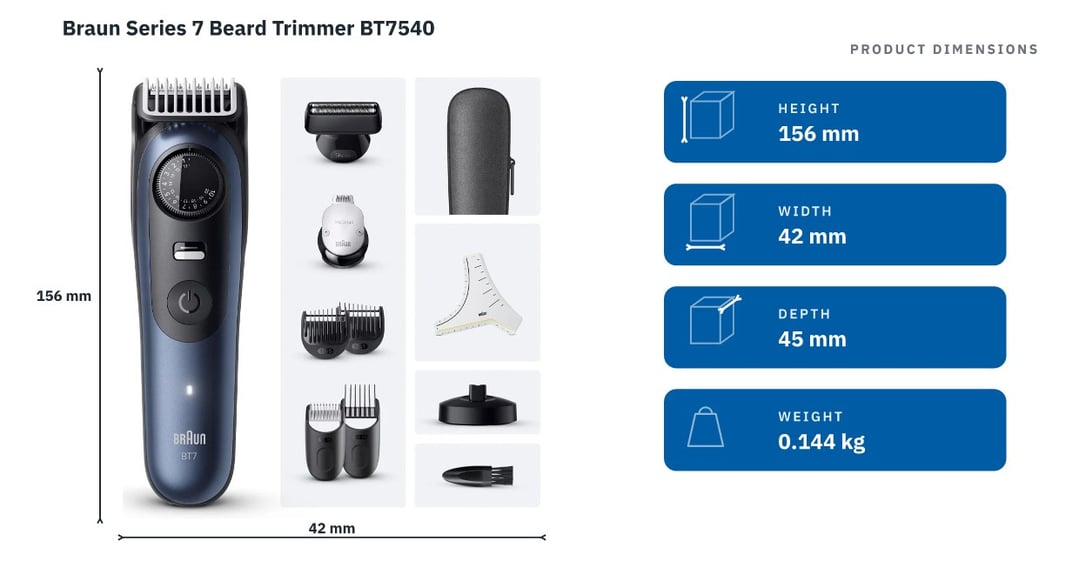 Braun Series 7 Beard Trimmer BT7540 — product dimensions