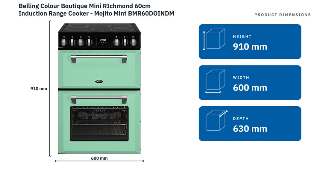 Belling Colour Boutique Mini RIchmond 60cm Induction Range Cooker - Mojito Mint BMR60DOINDMM