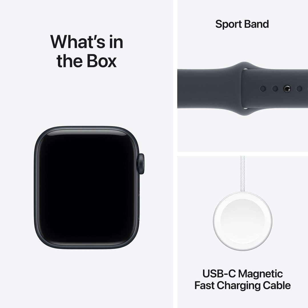 Apple Watch SE 3 44mm Midnight Aluminium Case GPS Sport Band (S/M) MEHN4X/A
