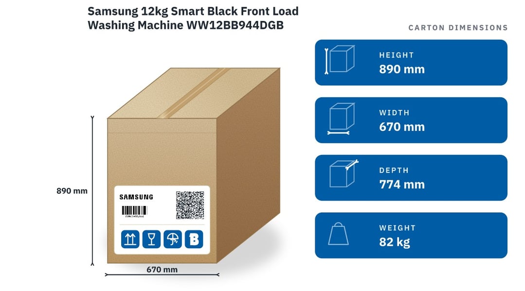 Samsung 12kg Smart Black Front Load Washing Machine WW12BB944DGB