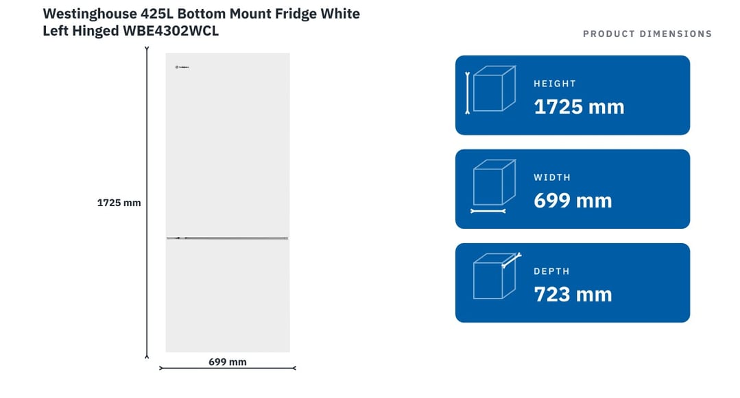 Westinghouse 425L Bottom Mount Fridge White Left Hinged WBE4302WCL