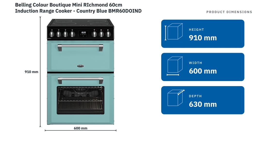 Belling Colour Boutique Mini RIchmond 60cm Induction Range Cooker - Country Blue BMR60DOINDCB