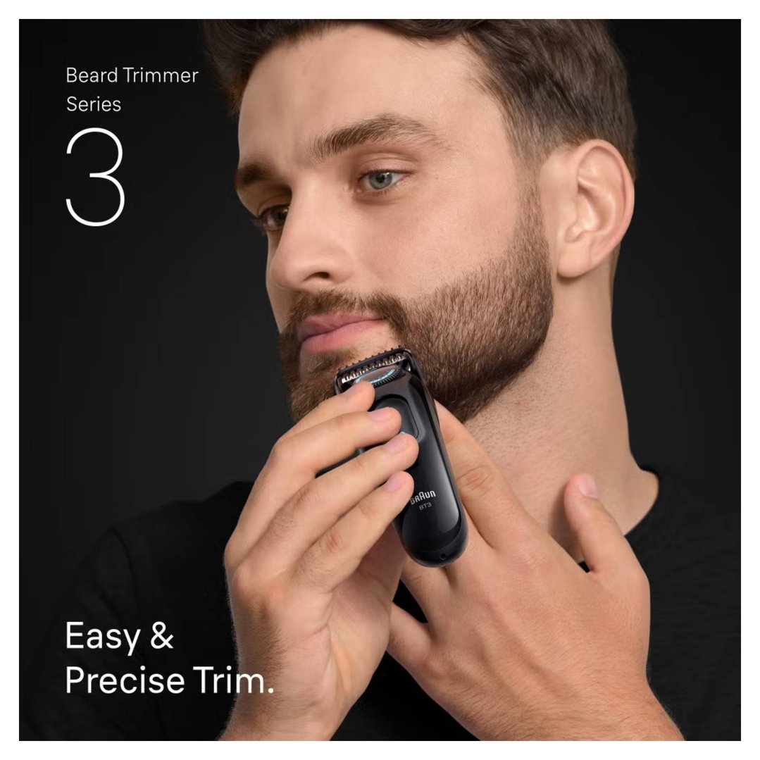 Man trimming his beard with a Braun Beard Trimmer Series 3