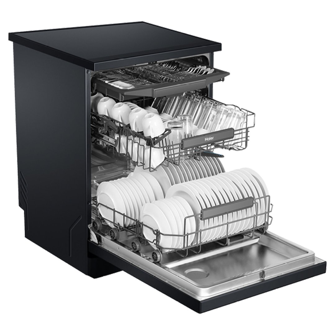 Haier 15 PL Freestanding Dishwasher, Steam - Black HDW15F3B1