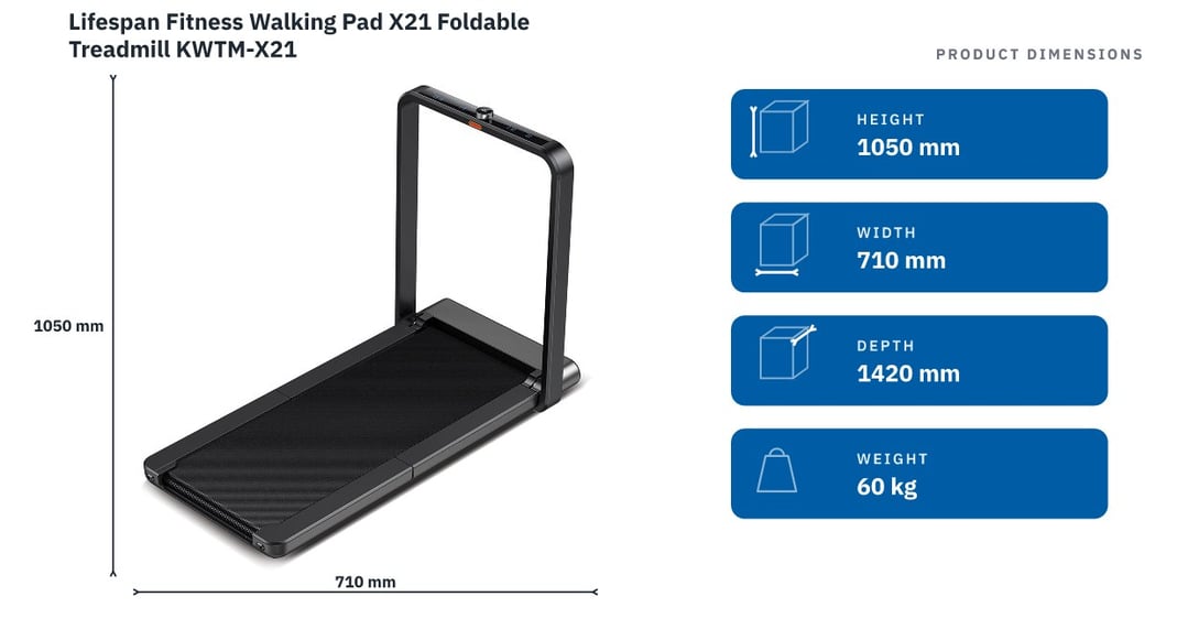 Lifespan Fitness Walking Pad X21 Foldable Treadmill KWTM-X21 — product dimensions