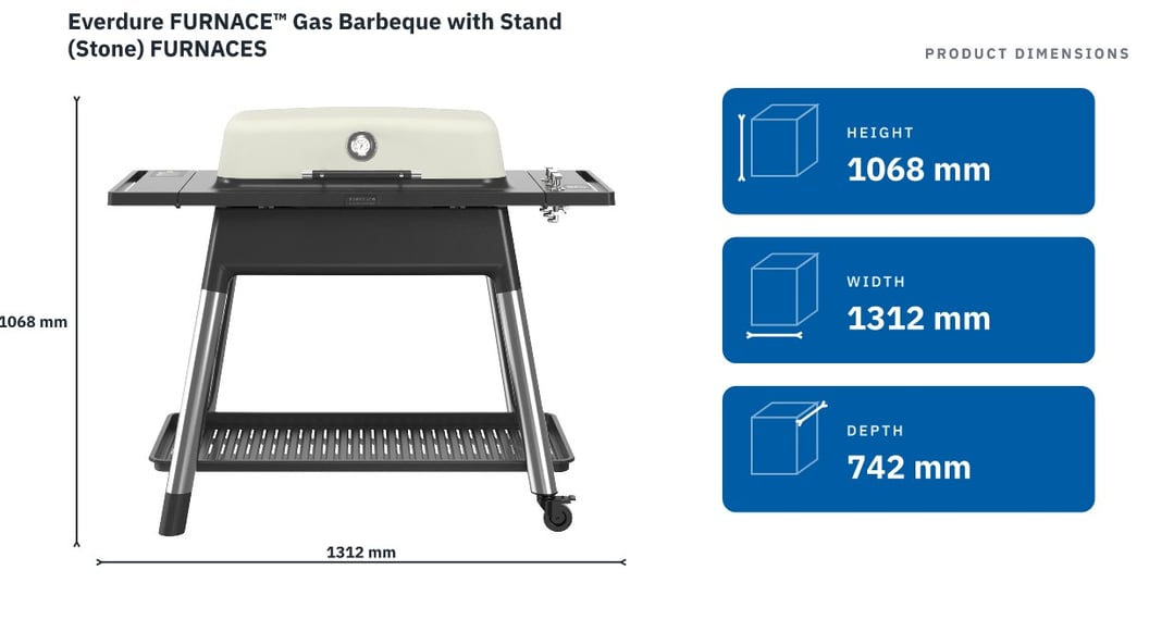Everdure FURNACE™ Gas Barbeque with Stand (Stone) FURNACES — product dimensions