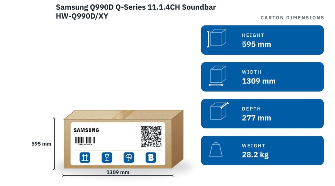 Samsung Q990D Q-Series 11.1.4CH Soundbar HW-Q990D/XY — packaged dimensions