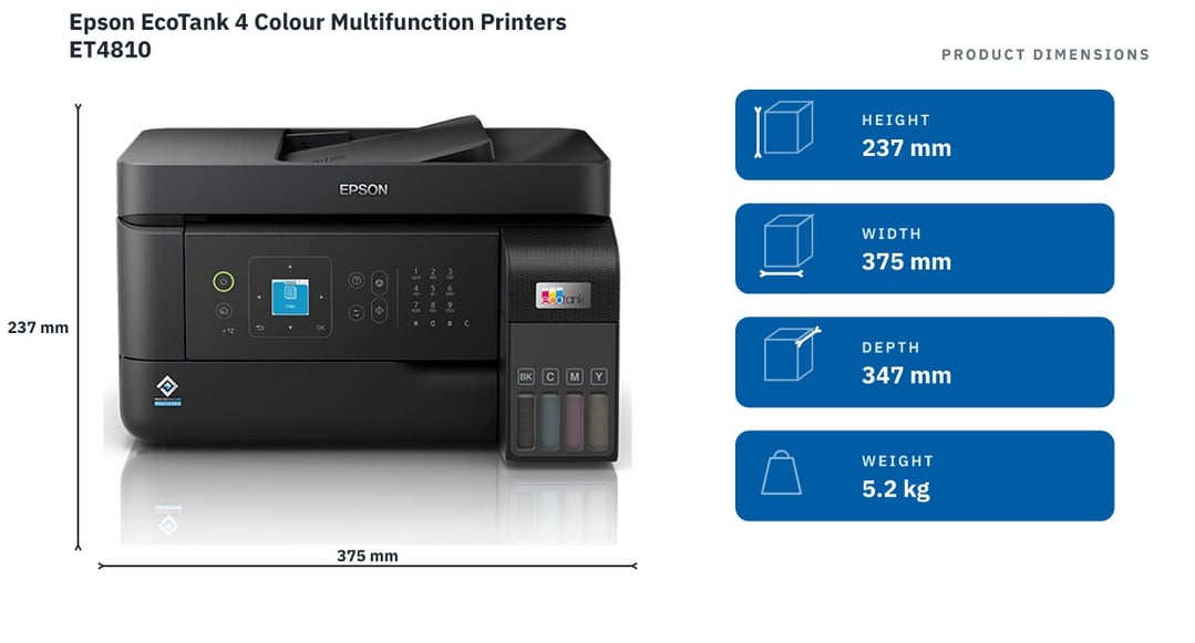 Epson EcoTank 4 Colour Multifunction Printers ET4810 — product dimensions
