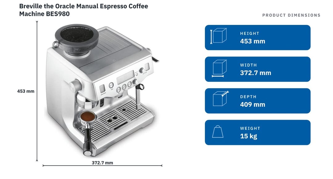 Breville the Oracle Manual Espresso Coffee Machine BES980 — product dimensions