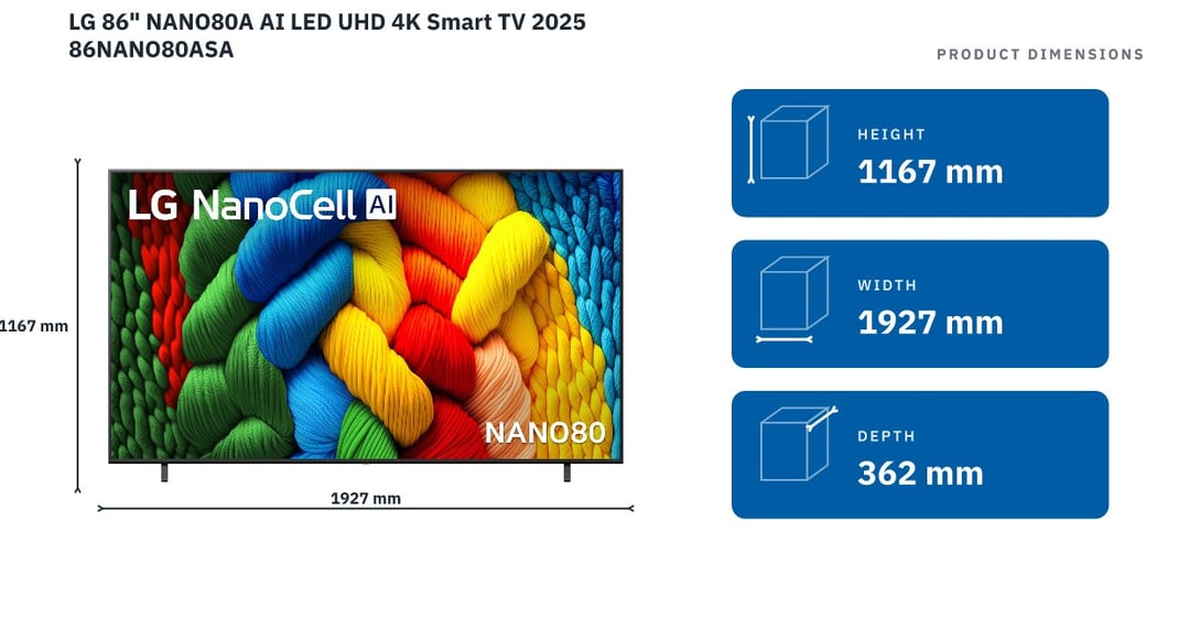 LG 86" NANO80A AI LED UHD 4K Smart TV 2025 86NANO80ASA