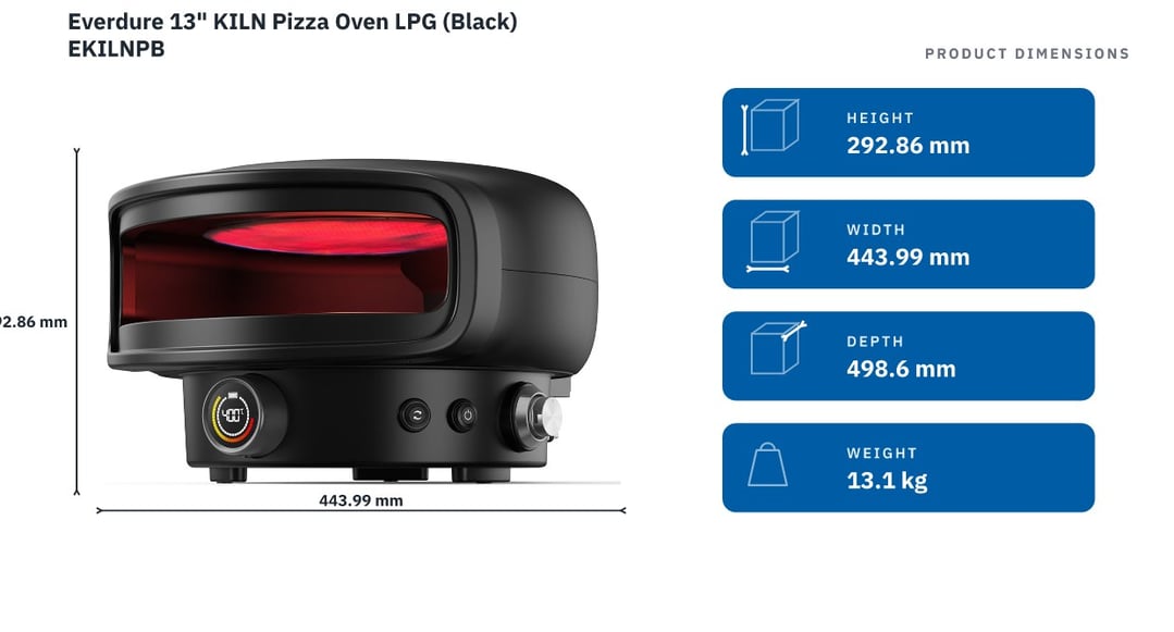 Everdure 13" KILN Pizza Oven LPG (Black) EKILNPB — product dimensions